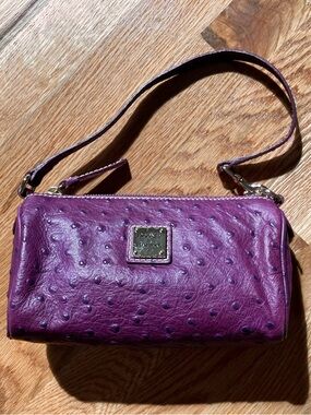 Dooney & Bourke Purple Ostrich-Embossed Wristlet Clutch